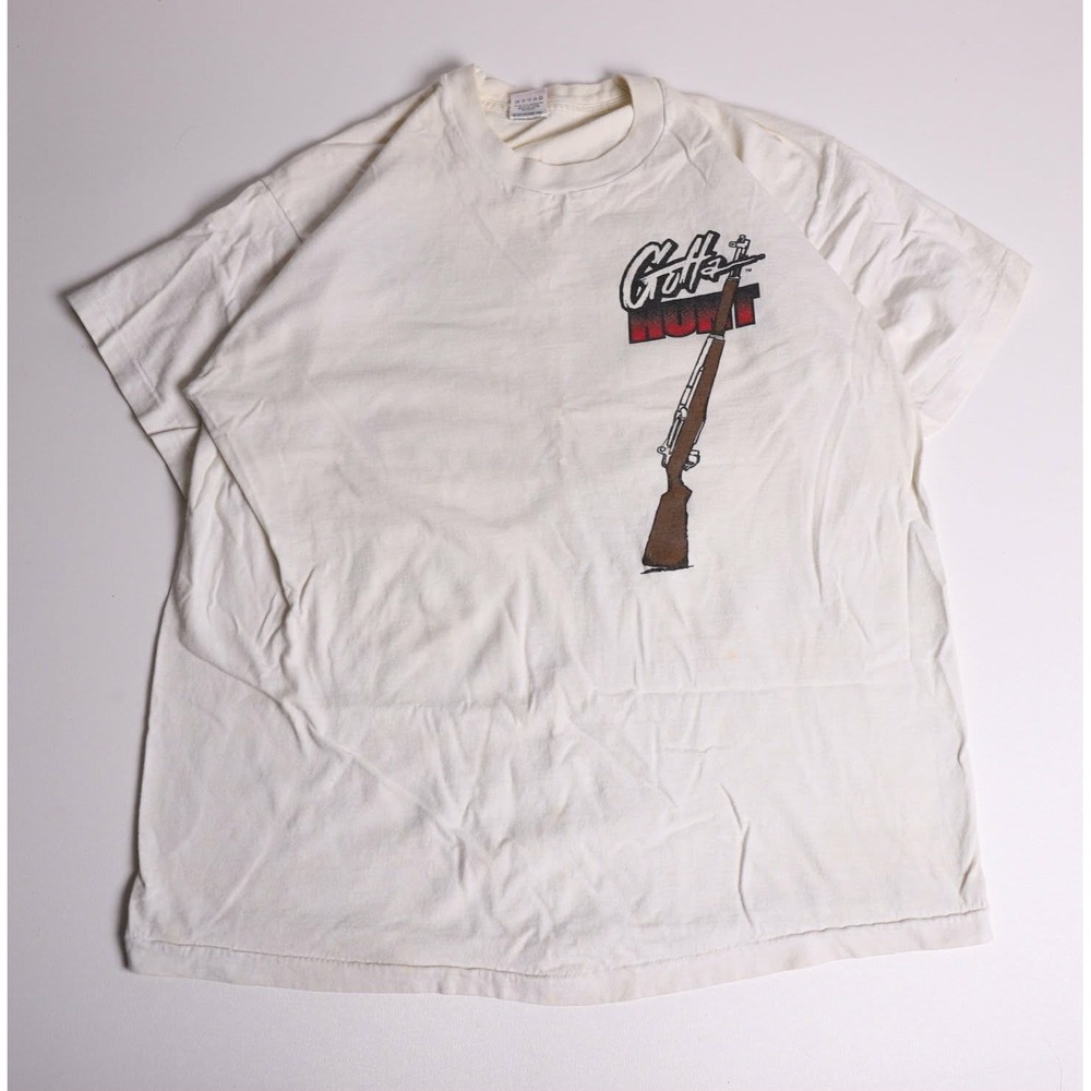 Vintage Fruit of the Loom Gotta Hunt Graphic T-Shirt XL White Made in USA 90s